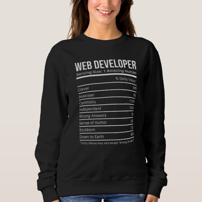web developer Nutritional Values  Nutrition Facts Sweatshirt (Front)