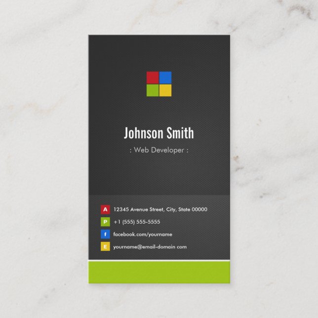 Web Developer - Premium Creative Colourful Business Card (Front)