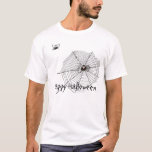 web, fly, Happy Halloween T-Shirt<br><div class="desc">spider lies in wait as he spies fly.   On back he says yum!</div>