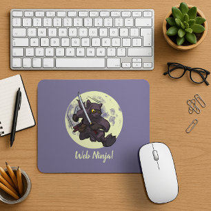 Web Ninja Jumping Black Cat Ninja Katana Cartoon Mouse Pad
