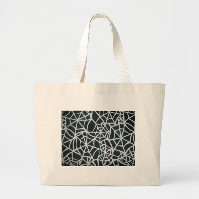 Web of Mystery: Delicate Trap - White Spider Web Large Tote Bag (Front)