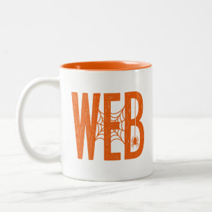 Web Spider Halloween Linocut Design Two-Tone Coffee Mug