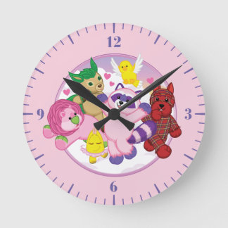 Webkinz Pets on a Valentine's Cloud Background Round Clock