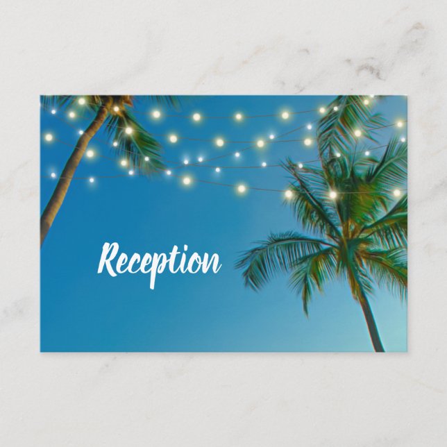 Website Beach String Lights Palms Ombre Reception Enclosure Card (Front)