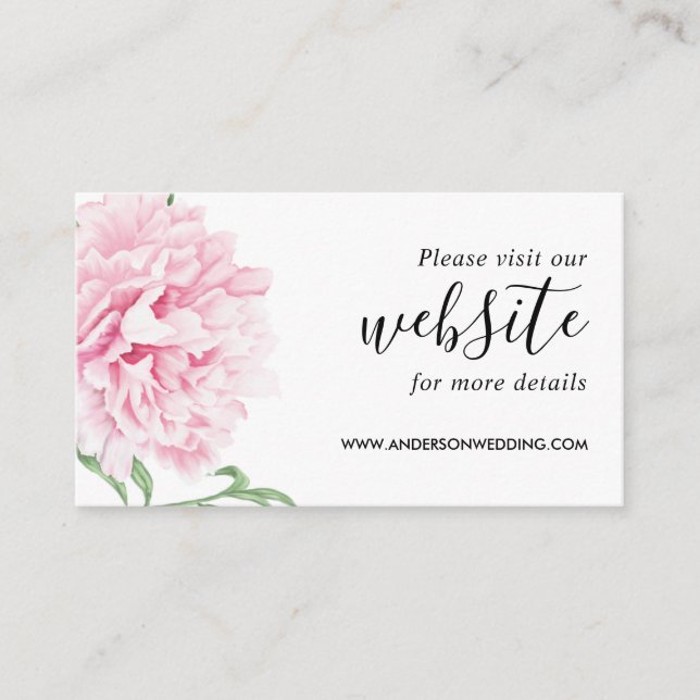 Website Floral Pink Peony Botanical Elegant  Enclosure Card (Front)