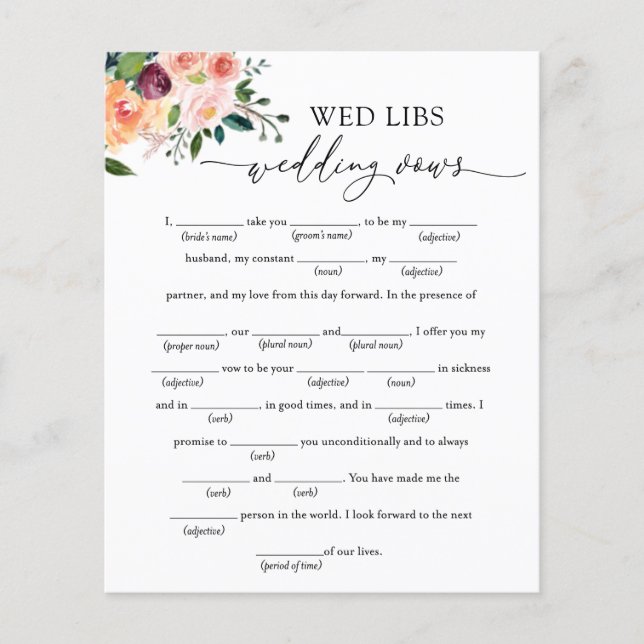 Wed Libs Wedding Vows Bridal Shower Game (Front)