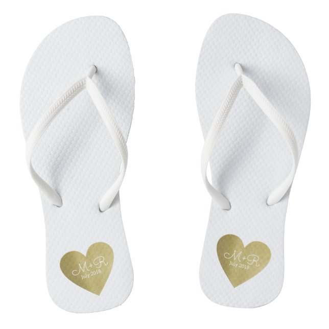 wed love celebration personalised gold heart thongs (Footbed)