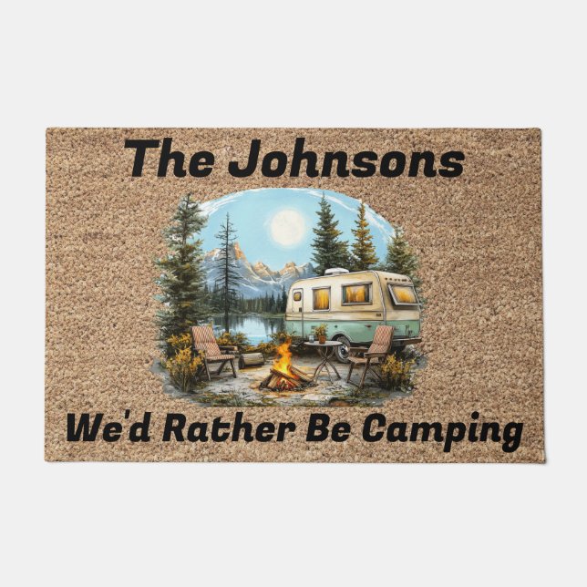 We'd Rather Be Camping Simulated Coir Door Mat (Front)