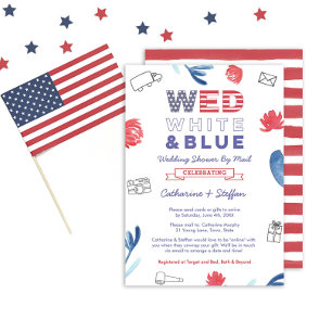Wed White Blue Virtual Wedding Shower By Mail Invitation