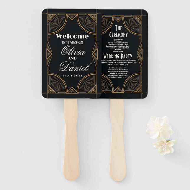 Wedding 1920s Hand Fan Elegant Art Deco Gatsby (Front and Back)