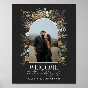 Wedding 1 photo arch watercolor botanical black poster
