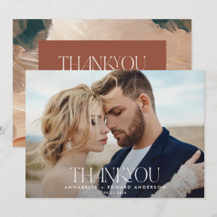 Wedding 1 photo thank you terracotta teal painted card