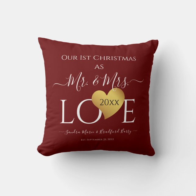 Wedding  1st first Christmas Name Mr  Mrs  Cushion (Front)
