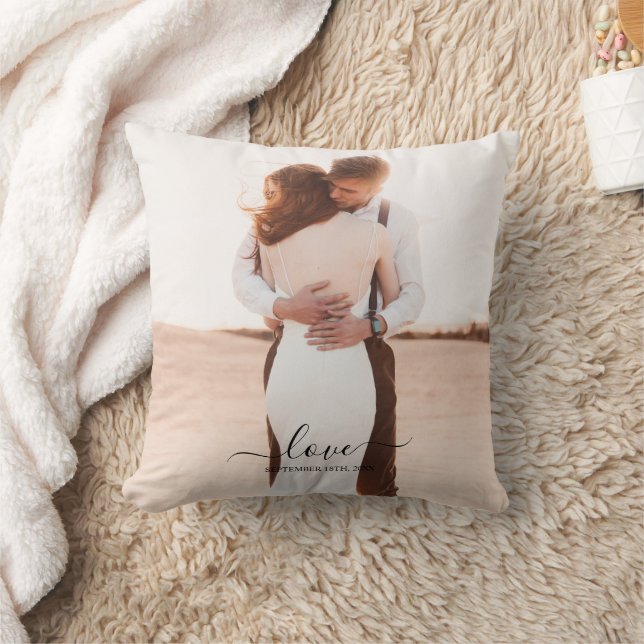 Wedding 2 Photo Memory Love Script Cushion (Blanket)