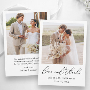 Wedding 2 Photo Modern Minimalist Calligraphy Love Thank You Card