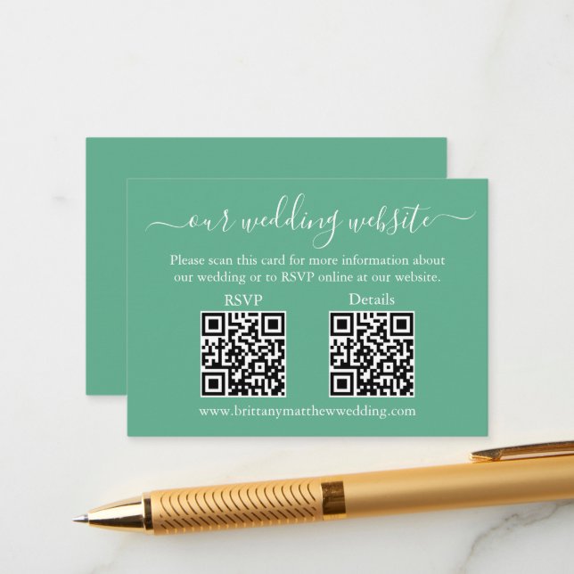 Wedding 2 QR RSVP Details Neo Mint Green Enclosure Card (Front/Back In Situ)