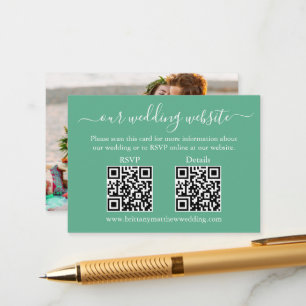 Wedding 2 QR RSVP Details Photo Neo Mint Green Enclosure Card