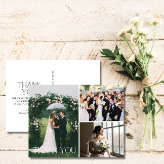 Wedding 3 Photo Collage Thank You Postcard