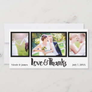 Wedding 3 Photo Love & Thanks Script Thank You Card