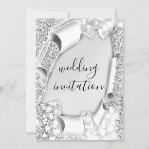 Wedding 3D Cart Effect Elegant Silver Glitter Invitation