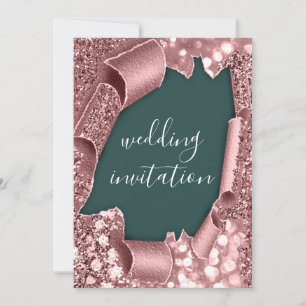 Wedding 3D Cart Effect Frame WoodlandTeal Rose Invitation