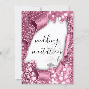 Wedding 3D Cart Effect White Rose Frame Florals Invitation