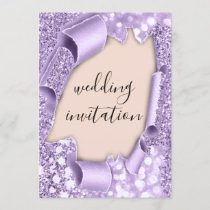 Wedding 3D Effect Blush Glitter Purple Glitter Invitation