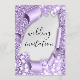 Wedding 3D Effect Elegant Violet Silver Glitter Invitation