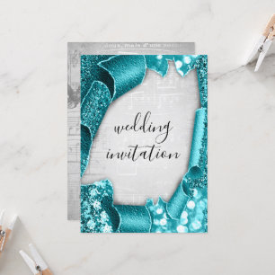 Wedding 3D Effect Silver Grey Teal Music  Invitation