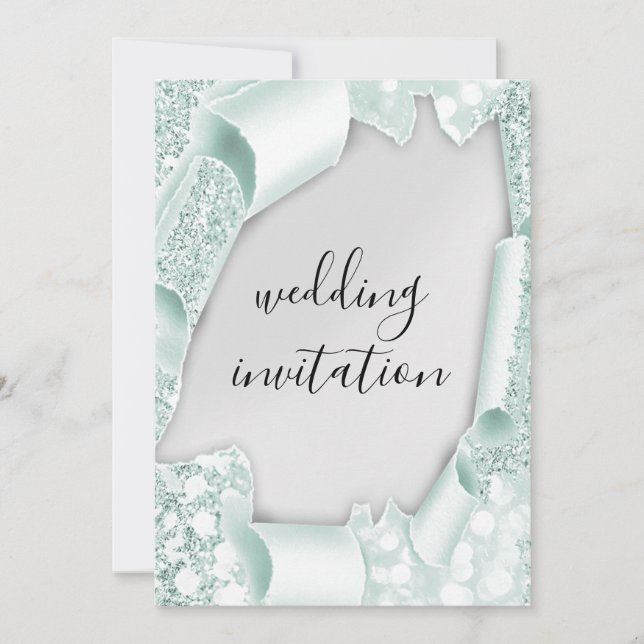 Wedding 3D Effect Silver Mint Green Frame  Invitation (Front)