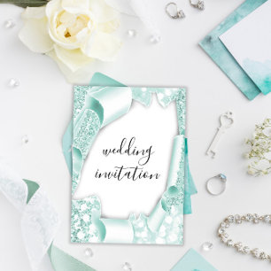 Wedding 3D Effect White Mint Green Frame Invitation