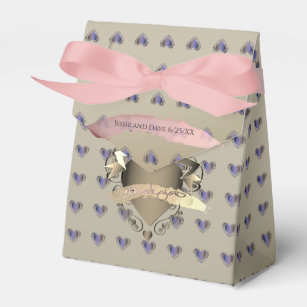 Wedding 3D Old Gold Hearts "Thank you" Favour Box