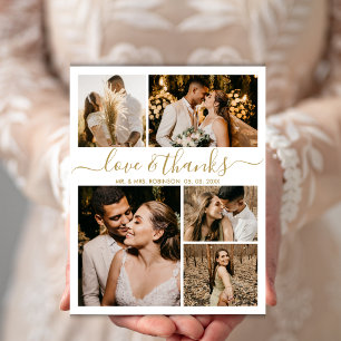 Wedding 5 Photo Collage Love and Thanks Thank You Postcard