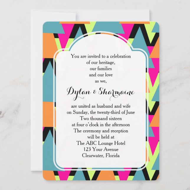 Wedding 80's Style Geometric Pattern Invitation (Front)