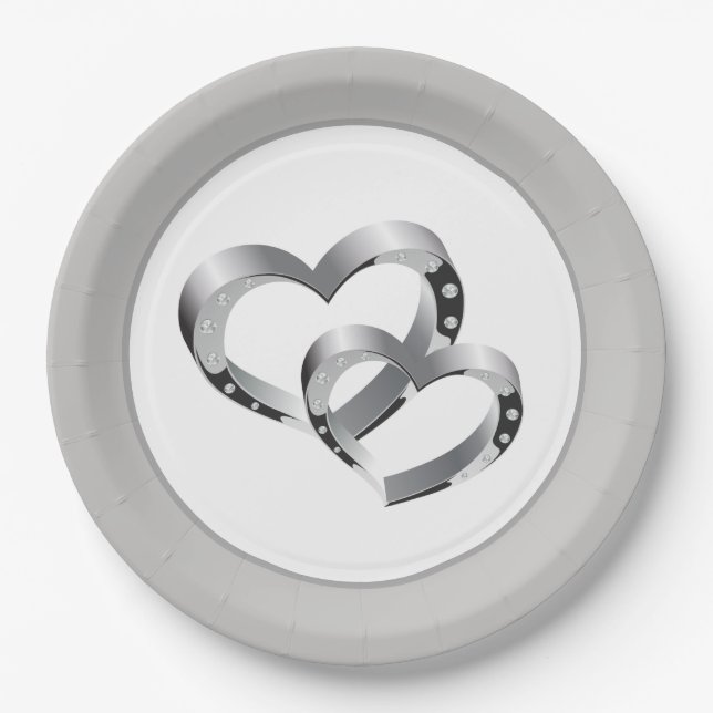 Wedding 9" Paper Plates-Two Hearts Plate (Front)