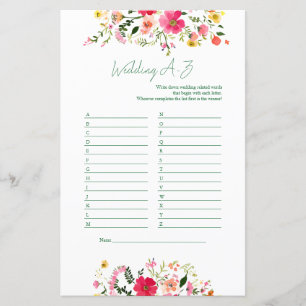 Wedding A to Z Game Bright Floral Bridal Shower