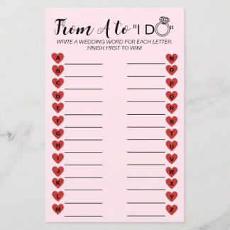 Wedding A to Z Game – Fun Bridal Shower Activity