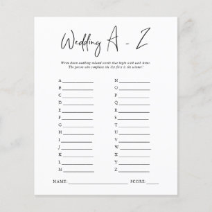 Wedding A-Z   Bridal Shower Game