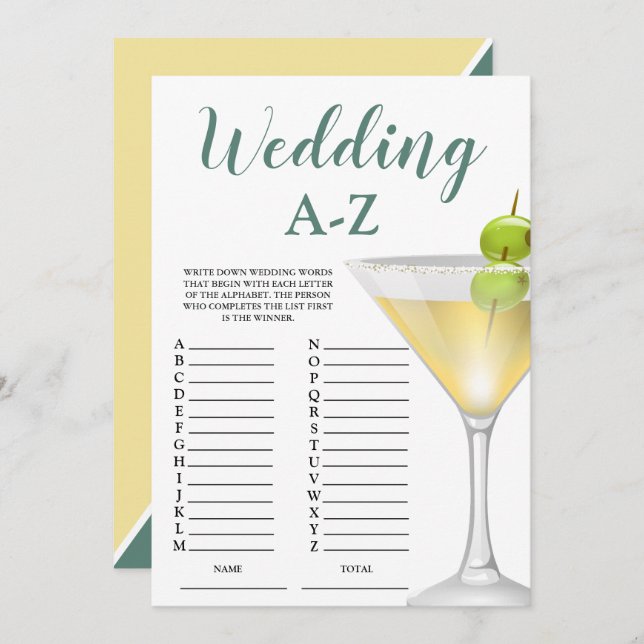 Wedding A-Z Elegant Bridal Shower Game Invitation (Front/Back)