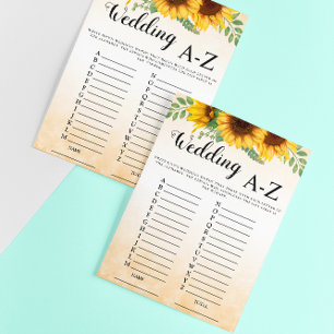 Wedding A-Z Sunflower Bridal Game Invitation