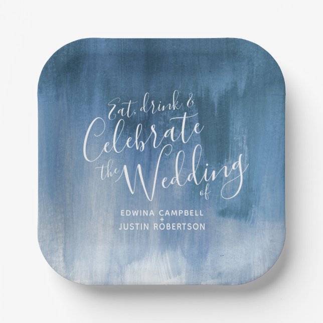Wedding abstract blue grey paper plate (Front)