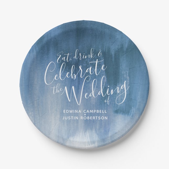 Wedding abstract blue grey paper plate (Front)