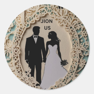 wedding abstract couple intricate art classic round sticker