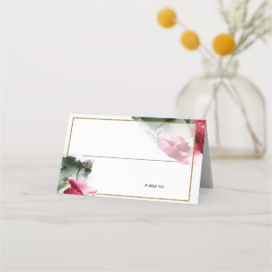 Wedding Abstract Crimson Sage Fluid Art Place Card