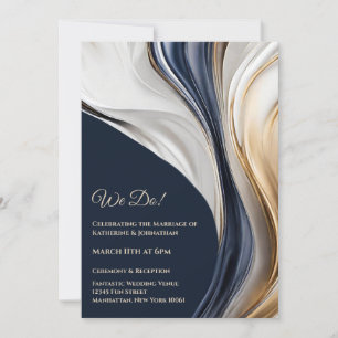 Wedding-Abstract Fluid Art-Blue and Gold- Invitation