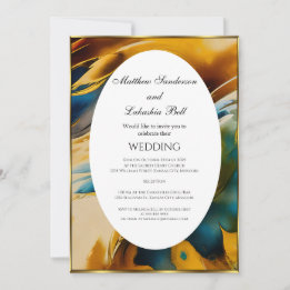 Wedding Abstract teal gold Elegant Modern Invitation