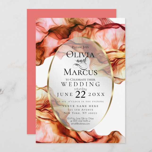 WEDDING | Abstract Watercolor Autumn Colours 3 Invitation (Front/Back)