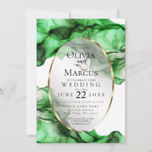 WEDDING Abstract Watercolor Custom Emerald Green Invitation