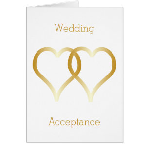 Wedding Acceptance Card Gold Hearts