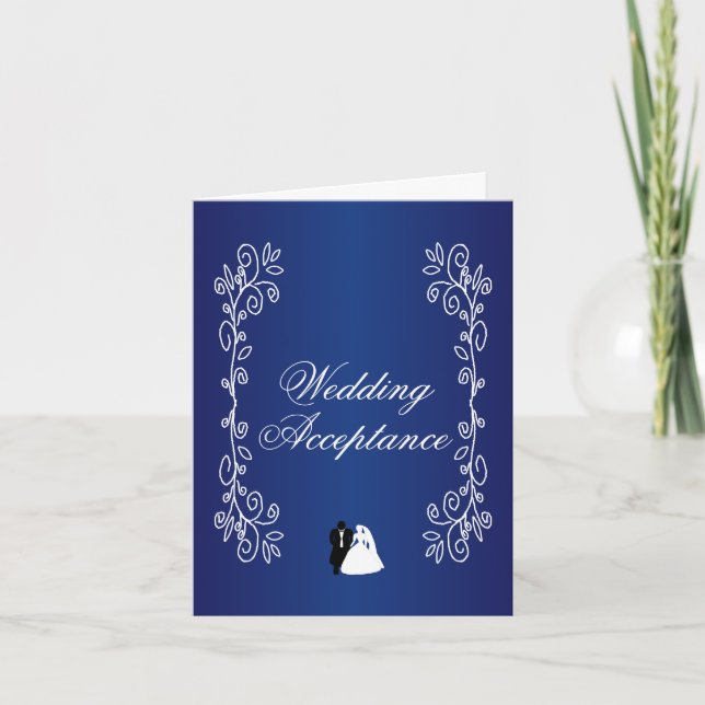 Wedding Acceptance Thank You Card Blue Bride Groom (Front)